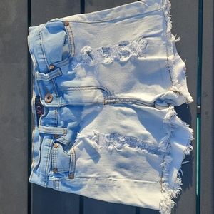 Two Tone Ripped Denim Shorts